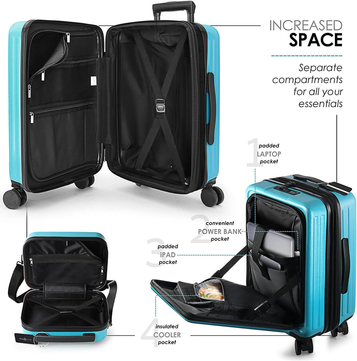 20 Inch Carry On Luggage 22x14x9 Airline Approved, Carry On Suitcase with Wheels, Hard-shell Carry-on Luggage, Durable Luggage Carry-On, Green Small Suitcase with Cosmetic Case