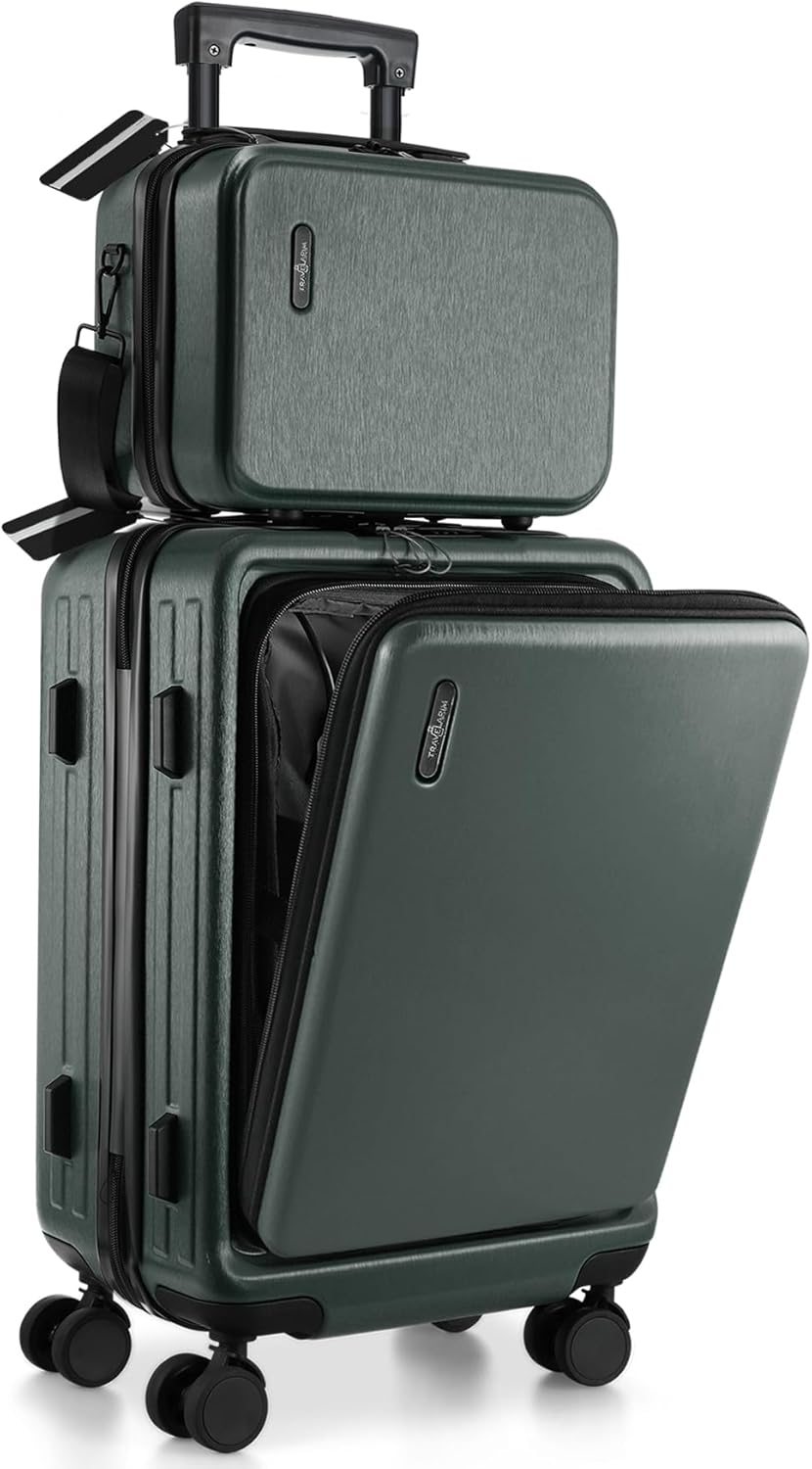 20 Inch Carry On Luggage 22x14x9 Airline Approved, Carry On Suitcase with Wheels, Hard-shell Carry-on Luggage, Durable Luggage Carry-On, Green Small Suitcase with Cosmetic Case