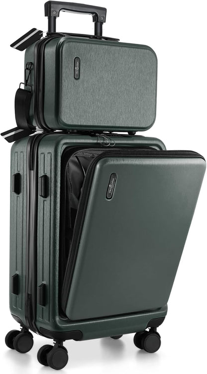 20 Inch Carry On Luggage 22x14x9 Airline Approved, Carry On Suitcase with Wheels, Hard-shell Carry-on Luggage, Durable Luggage Carry-On, Green Small Suitcase with Cosmetic Case