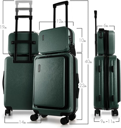 20 Inch Carry On Luggage 22x14x9 Airline Approved, Carry On Suitcase with Wheels, Hard-shell Carry-on Luggage, Durable Luggage Carry-On, Green Small Suitcase with Cosmetic Case