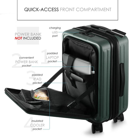 20 Inch Carry On Luggage 22x14x9 Airline Approved, Carry On Suitcase with Wheels, Hard-shell Carry-on Luggage, Durable Luggage Carry-On, Green Small Suitcase with Cosmetic Case