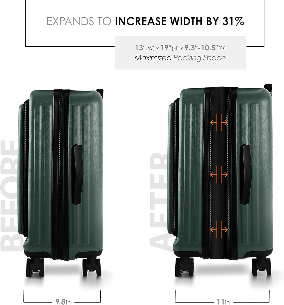 20 Inch Carry On Luggage 22x14x9 Airline Approved, Carry On Suitcase with Wheels, Hard-shell Carry-on Luggage, Durable Luggage Carry-On, Green Small Suitcase with Cosmetic Case