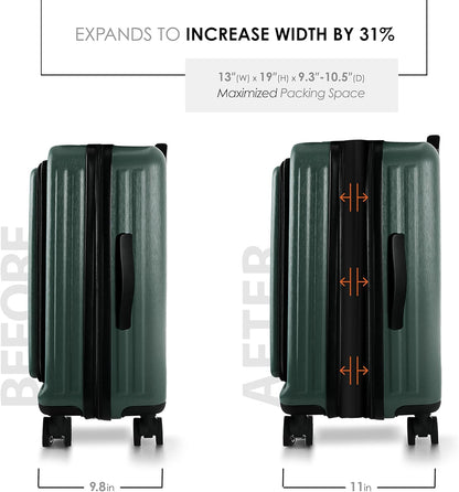 20 Inch Carry On Luggage 22x14x9 Airline Approved, Carry On Suitcase with Wheels, Hard-shell Carry-on Luggage, Durable Luggage Carry-On, Green Small Suitcase with Cosmetic Case