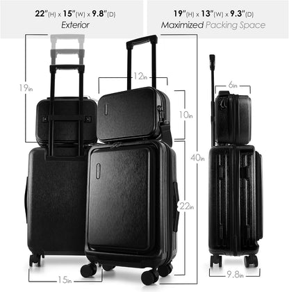 20 Inch Carry On Luggage 22x14x9 Airline Approved, Carry On Suitcase with Wheels, Hard-shell Carry-on Luggage, Durable Luggage Carry-On, Green Small Suitcase with Cosmetic Case