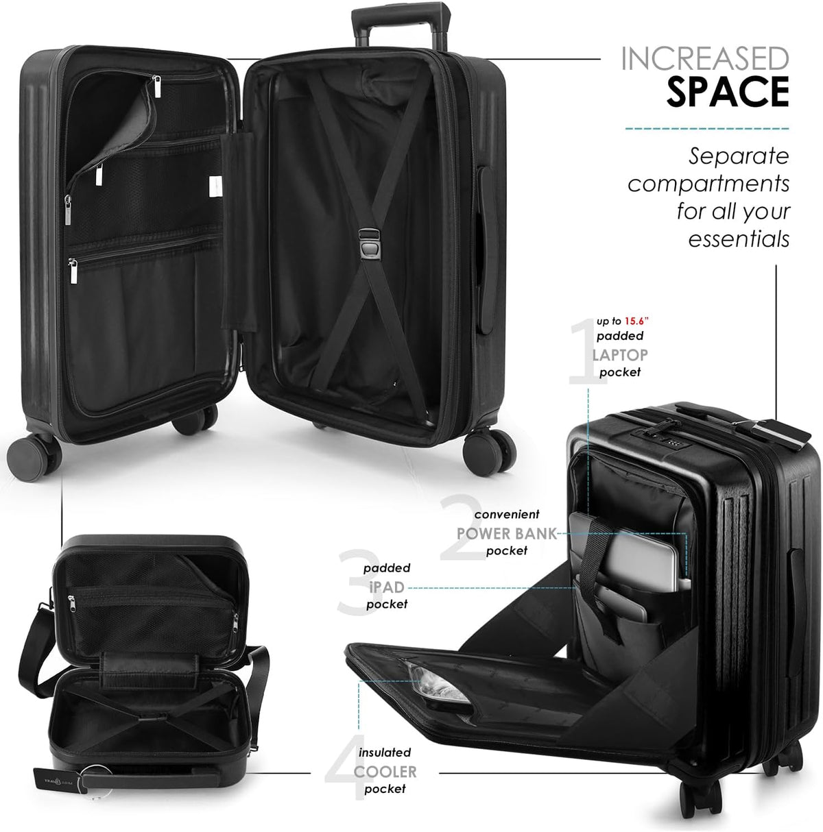 20 Inch Carry On Luggage 22x14x9 Airline Approved, Carry On Suitcase with Wheels, Hard-shell Carry-on Luggage, Durable Luggage Carry-On, Green Small Suitcase with Cosmetic Case