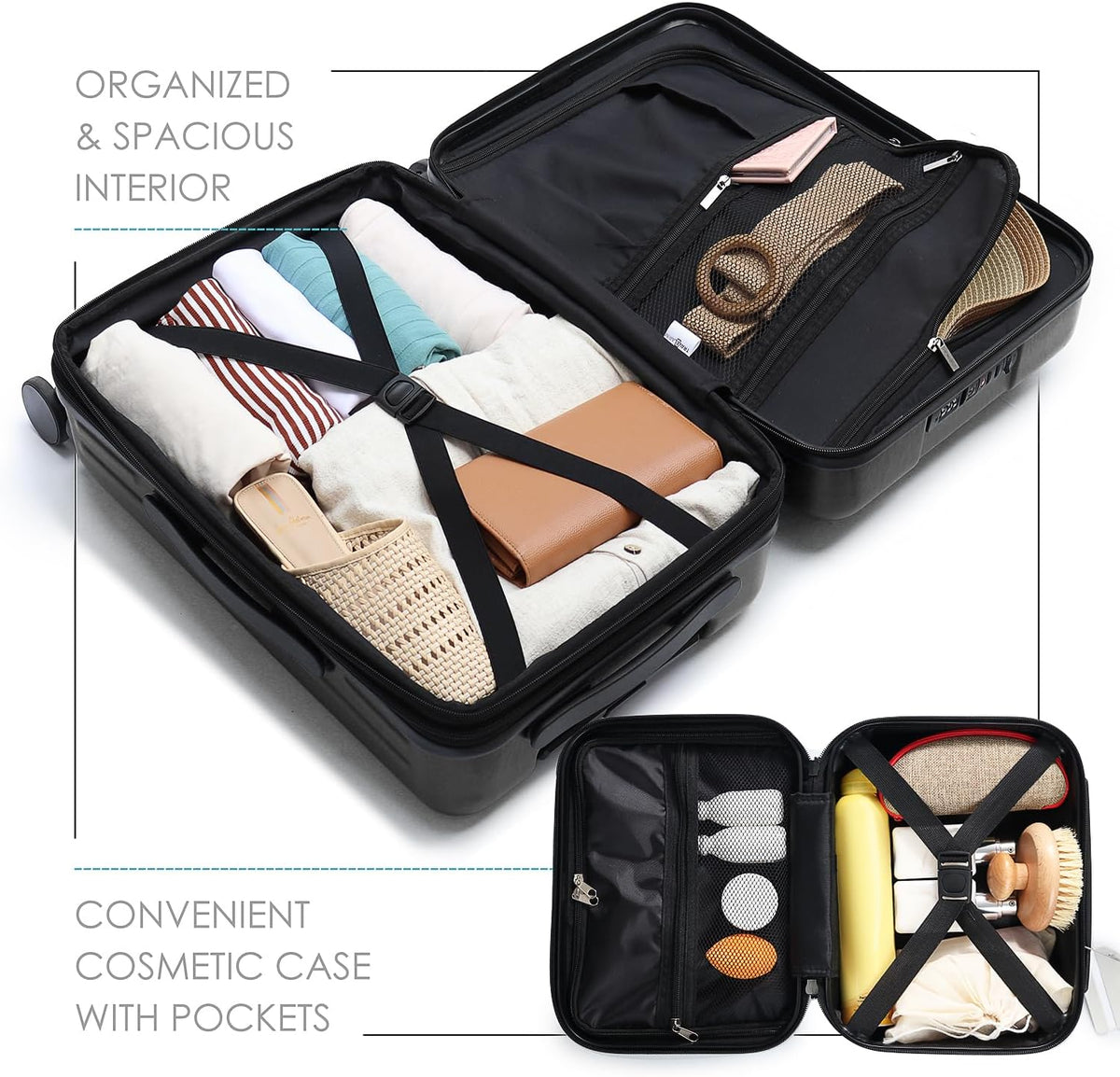 20 Inch Carry On Luggage 22x14x9 Airline Approved, Carry On Suitcase with Wheels, Hard-shell Carry-on Luggage, Durable Luggage Carry-On, Green Small Suitcase with Cosmetic Case