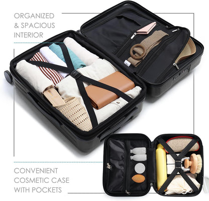 20 Inch Carry On Luggage 22x14x9 Airline Approved, Carry On Suitcase with Wheels, Hard-shell Carry-on Luggage, Durable Luggage Carry-On, Green Small Suitcase with Cosmetic Case