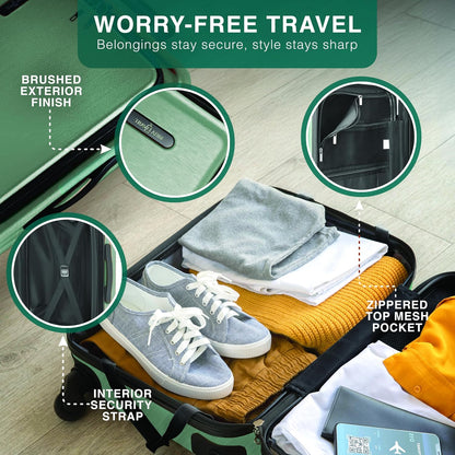 20 Inch Carry On Luggage 22x14x9 Airline Approved, Carry On Suitcase with Wheels, Hard-shell Carry-on Luggage, Durable Luggage Carry-On, Green Small Suitcase with Cosmetic Case