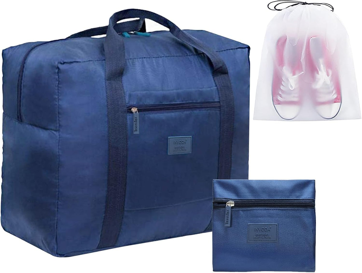 Travel Bag Foldable Luggage Bag for Spirit Airlines Tote Carry on Duffle Bag Sports Gym Water Resistant Personal Item Bag Weekender Overnight Bag (Blue)