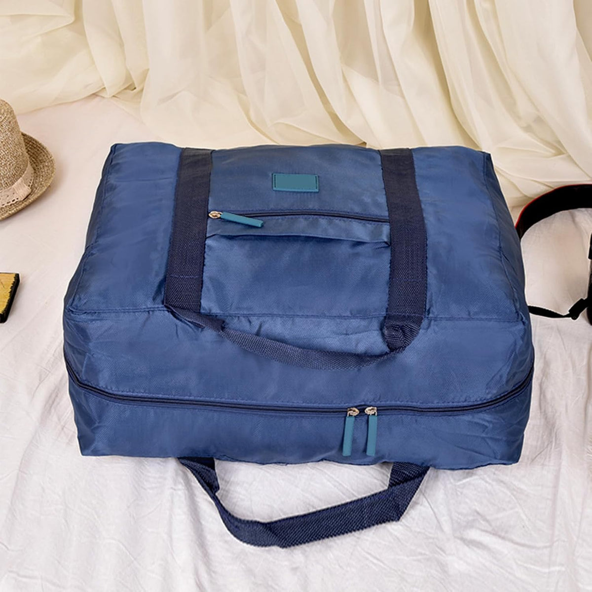 Travel Bag Foldable Luggage Bag for Spirit Airlines Tote Carry on Duffle Bag Sports Gym Water Resistant Personal Item Bag Weekender Overnight Bag (Blue)