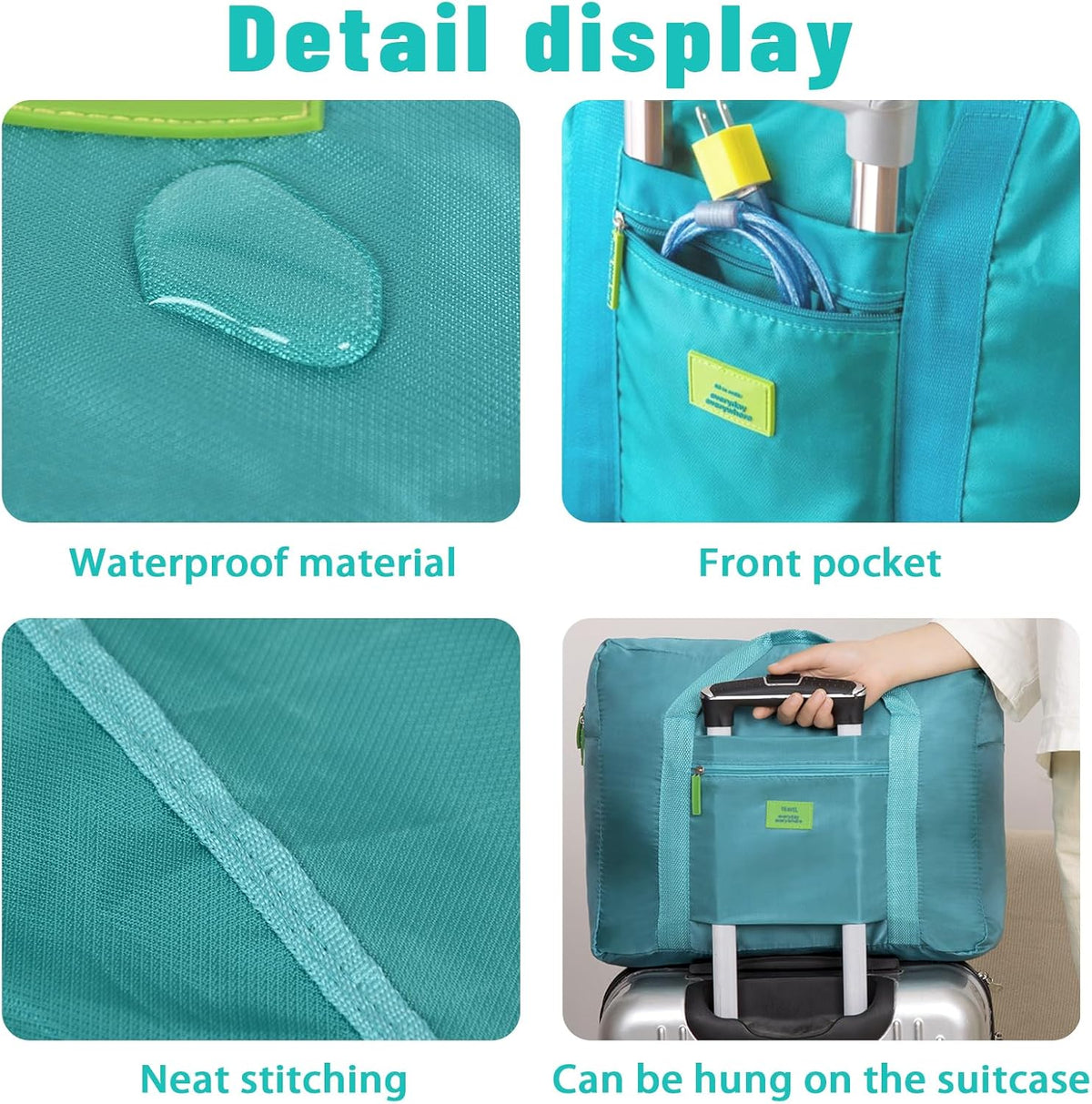 Travel Bag Foldable Luggage Bag for Spirit Airlines Tote Carry on Duffle Bag Sports Gym Water Resistant Personal Item Bag Weekender Overnight Bag (Blue)