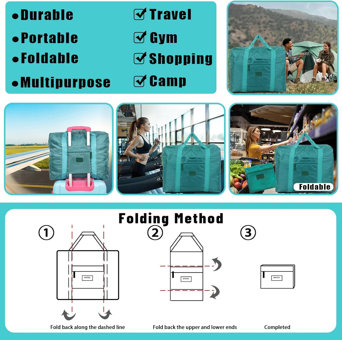 Travel Bag Foldable Luggage Bag for Spirit Airlines Tote Carry on Duffle Bag Sports Gym Water Resistant Personal Item Bag Weekender Overnight Bag (Blue)