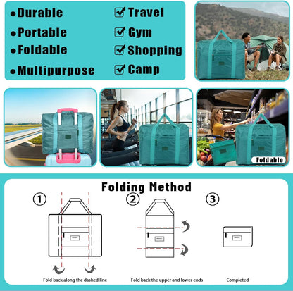 Travel Bag Foldable Luggage Bag for Spirit Airlines Tote Carry on Duffle Bag Sports Gym Water Resistant Personal Item Bag Weekender Overnight Bag (Blue)