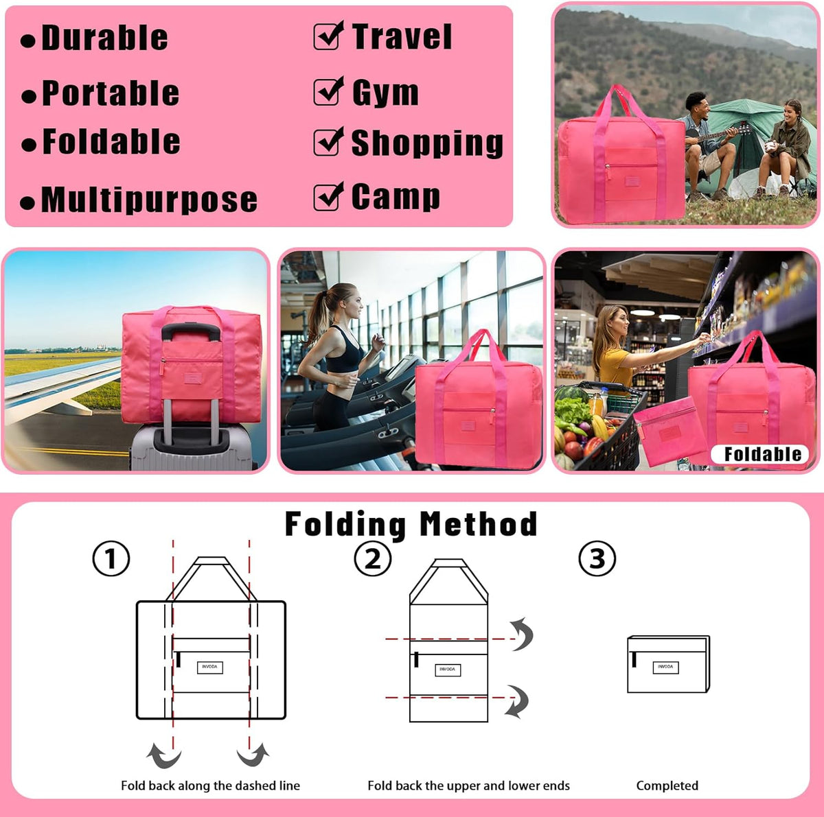 Travel Bag Foldable Luggage Bag for Spirit Airlines Tote Carry on Duffle Bag Sports Gym Water Resistant Personal Item Bag Weekender Overnight Bag (Blue)