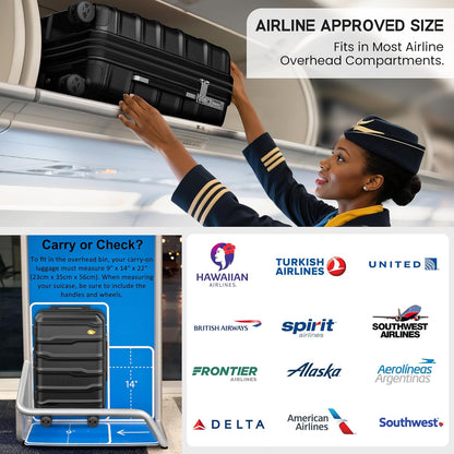 Expandable Carry On Luggage 22x14x9 Airline Approved, 20 Inch Travel Luggage with Spinner Wheels, Lightweight Hard Shell Suitcase Carry on Blue