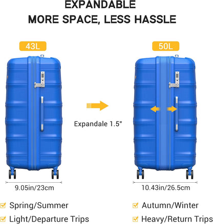 Expandable Carry On Luggage 22x14x9 Airline Approved, 20 Inch Travel Luggage with Spinner Wheels, Lightweight Hard Shell Suitcase Carry on Blue