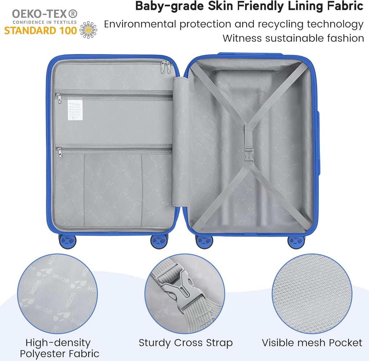 Expandable Carry On Luggage 22x14x9 Airline Approved, 20 Inch Travel Luggage with Spinner Wheels, Lightweight Hard Shell Suitcase Carry on Blue