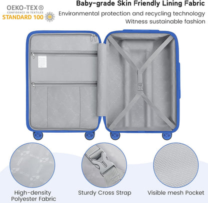 Expandable Carry On Luggage 22x14x9 Airline Approved, 20 Inch Travel Luggage with Spinner Wheels, Lightweight Hard Shell Suitcase Carry on Blue