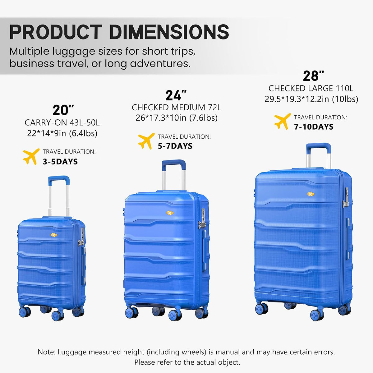 Expandable Carry On Luggage 22x14x9 Airline Approved, 20 Inch Travel Luggage with Spinner Wheels, Lightweight Hard Shell Suitcase Carry on Blue