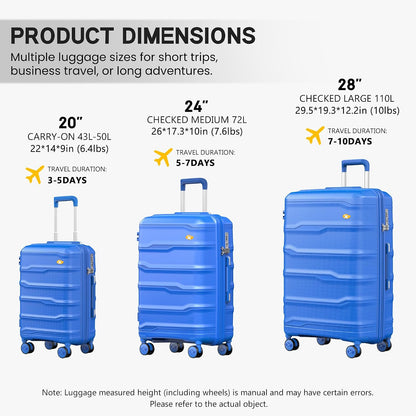 Expandable Carry On Luggage 22x14x9 Airline Approved, 20 Inch Travel Luggage with Spinner Wheels, Lightweight Hard Shell Suitcase Carry on Blue