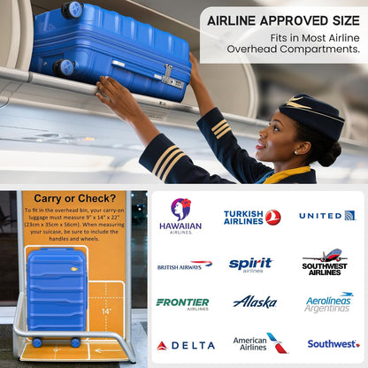 Expandable Carry On Luggage 22x14x9 Airline Approved, 20 Inch Travel Luggage with Spinner Wheels, Lightweight Hard Shell Suitcase Carry on Blue