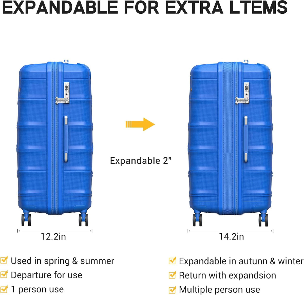 Expandable Carry On Luggage 22x14x9 Airline Approved, 20 Inch Travel Luggage with Spinner Wheels, Lightweight Hard Shell Suitcase Carry on Blue