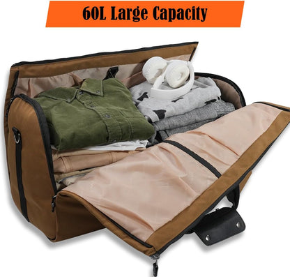 2-Suit Garment Duffle Bags for Travel Men, 60L-Large Carry on Garment Duffel Bag, Convertible Garment Duffel Bag w/Shoe Compartment, Foldable Garment Bags for Hanging Clothes Travel