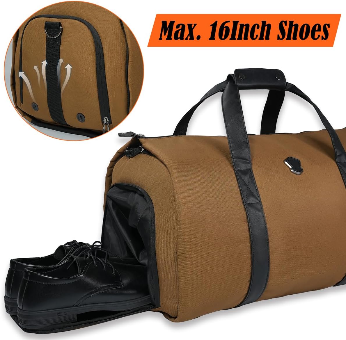2-Suit Garment Duffle Bags for Travel Men, 60L-Large Carry on Garment Duffel Bag, Convertible Garment Duffel Bag w/Shoe Compartment, Foldable Garment Bags for Hanging Clothes Travel