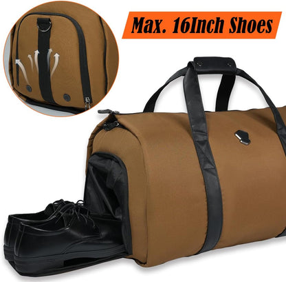 2-Suit Garment Duffle Bags for Travel Men, 60L-Large Carry on Garment Duffel Bag, Convertible Garment Duffel Bag w/Shoe Compartment, Foldable Garment Bags for Hanging Clothes Travel