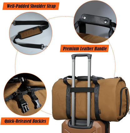 2-Suit Garment Duffle Bags for Travel Men, 60L-Large Carry on Garment Duffel Bag, Convertible Garment Duffel Bag w/Shoe Compartment, Foldable Garment Bags for Hanging Clothes Travel