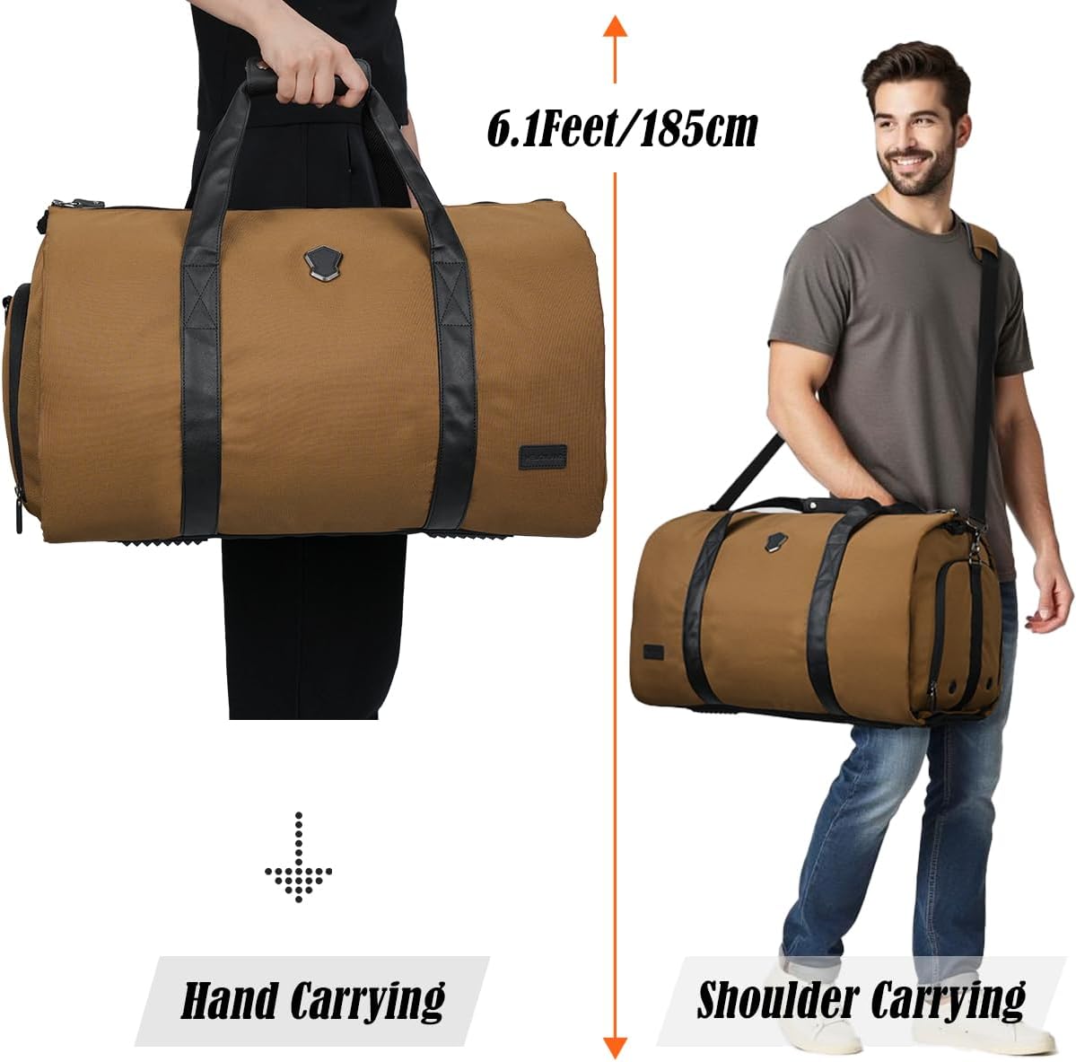 2-Suit Garment Duffle Bags for Travel Men, 60L-Large Carry on Garment Duffel Bag, Convertible Garment Duffel Bag w/Shoe Compartment, Foldable Garment Bags for Hanging Clothes Travel