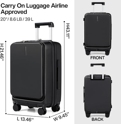 Carry On Luggage with Wheels, 20 Inch Hard Shell Suitcases TSA Approved Travel Luggage Carry-On Hard Case Luggage,Smoke White