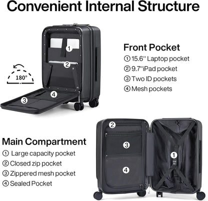 Carry On Luggage with Wheels, 20 Inch Hard Shell Suitcases TSA Approved Travel Luggage Carry-On Hard Case Luggage,Smoke White