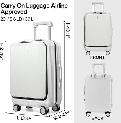 Carry On Luggage with Wheels, 20 Inch Hard Shell Suitcases TSA Approved Travel Luggage Carry-On Hard Case Luggage,Smoke White