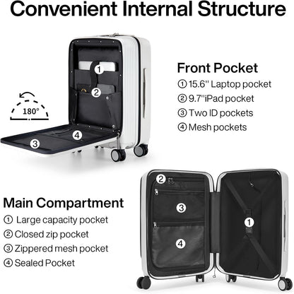 Carry On Luggage with Wheels, 20 Inch Hard Shell Suitcases TSA Approved Travel Luggage Carry-On Hard Case Luggage,Smoke White