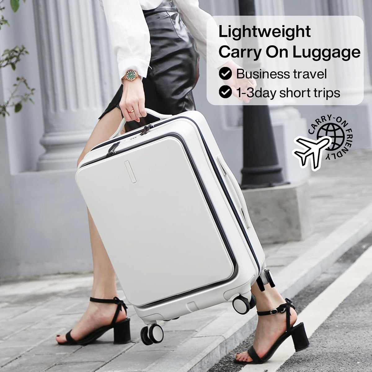 Carry On Luggage with Wheels, 20 Inch Hard Shell Suitcases TSA Approved Travel Luggage Carry-On Hard Case Luggage,Smoke White