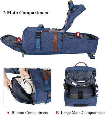 Travel Backpack for Men Large Convertible Duffel Bag Fits 16 Inch | Carry on Luggage Backpack, Large Canvas 3 in 1 Rucksack, With Shoe Compartment, For Weekend Trips, A2021 Big Size Blue