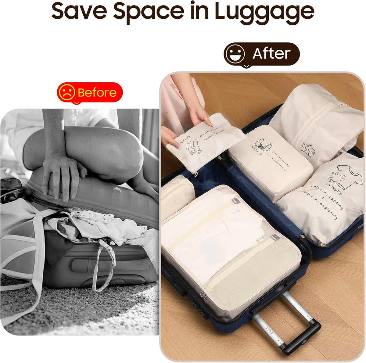 8 Set Travel Packing Organizers- Luggage Organizer for Suitcase Organization with Hanging Toiletry, Shoe & Laundry Bags, Packing Cubes for Travel Essentials, Cute Gifts for Women, Lake Blue