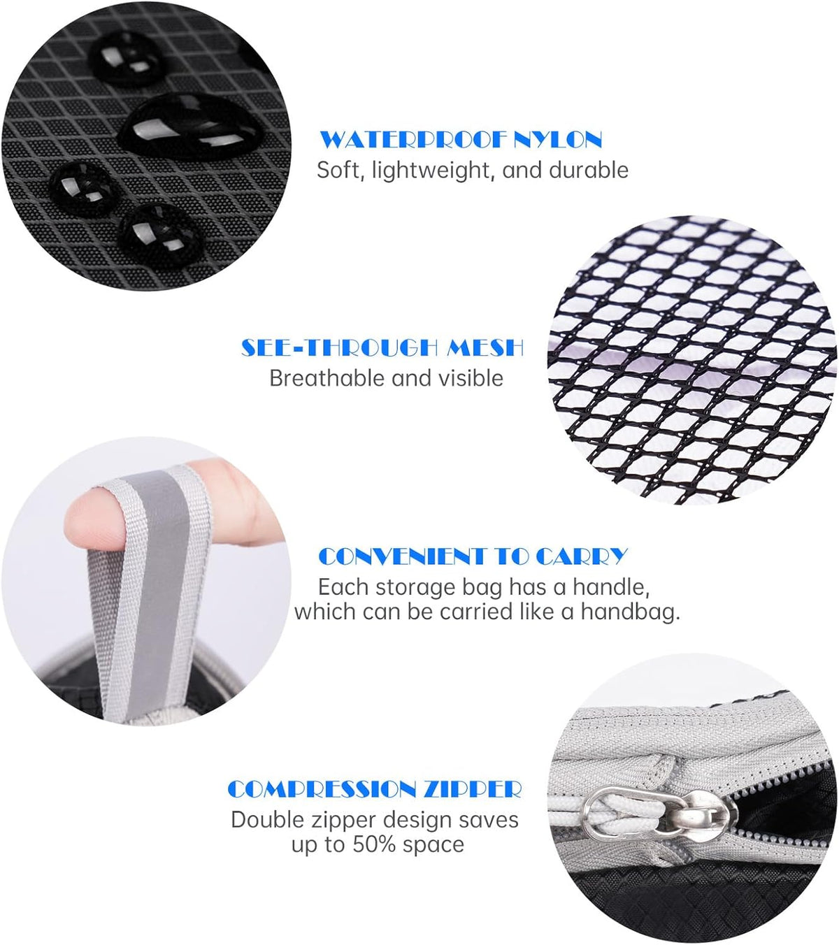 7PCS Compression Packing Cube Set Expandable Mesh Travel Bag Luggage Organizers with Electronic Cable Cord Charger Organizer Drawstring Bag for Trip Home Storage Travel Gear Accessories