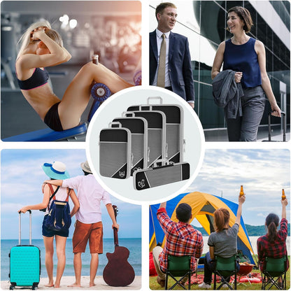 7PCS Compression Packing Cube Set Expandable Mesh Travel Bag Luggage Organizers with Electronic Cable Cord Charger Organizer Drawstring Bag for Trip Home Storage Travel Gear Accessories