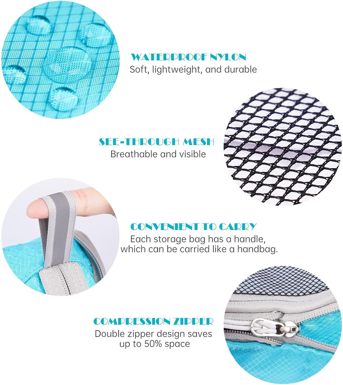 7PCS Compression Packing Cube Set Expandable Mesh Travel Bag Luggage Organizers with Electronic Cable Cord Charger Organizer Drawstring Bag for Trip Home Storage Travel Gear Accessories