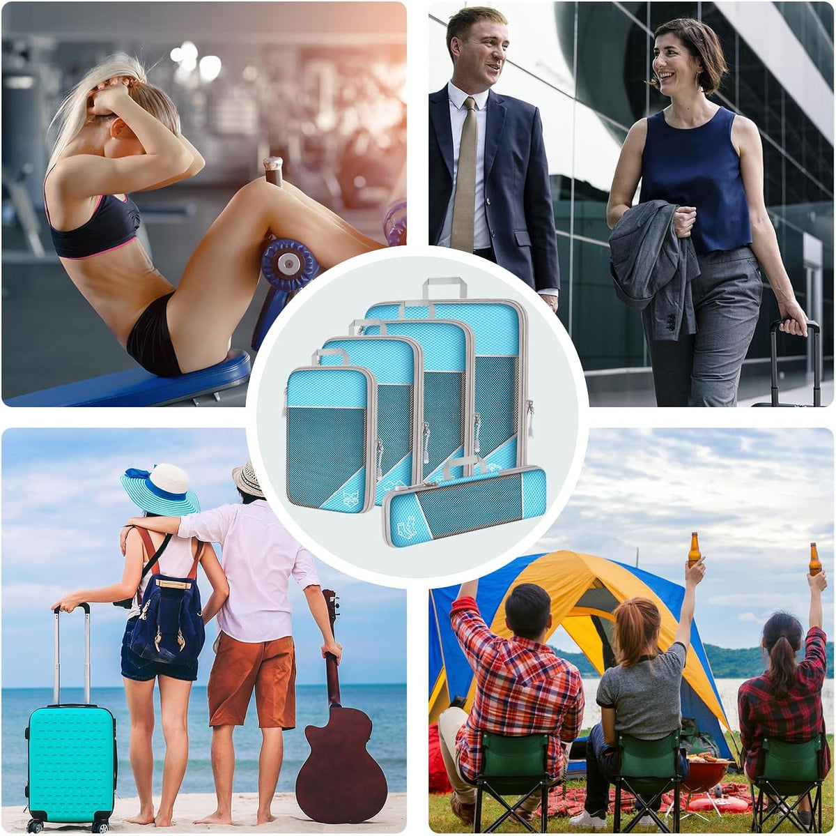 7PCS Compression Packing Cube Set Expandable Mesh Travel Bag Luggage Organizers with Electronic Cable Cord Charger Organizer Drawstring Bag for Trip Home Storage Travel Gear Accessories