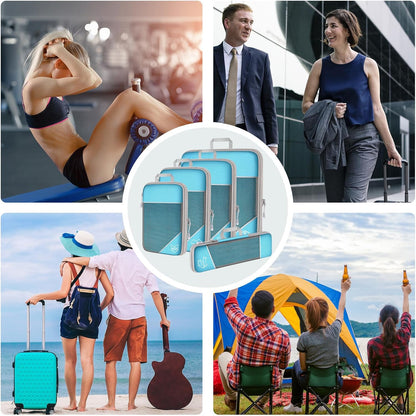 7PCS Compression Packing Cube Set Expandable Mesh Travel Bag Luggage Organizers with Electronic Cable Cord Charger Organizer Drawstring Bag for Trip Home Storage Travel Gear Accessories