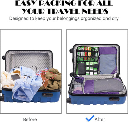 7PCS Compression Packing Cube Set Expandable Mesh Travel Bag Luggage Organizers with Electronic Cable Cord Charger Organizer Drawstring Bag for Trip Home Storage Travel Gear Accessories