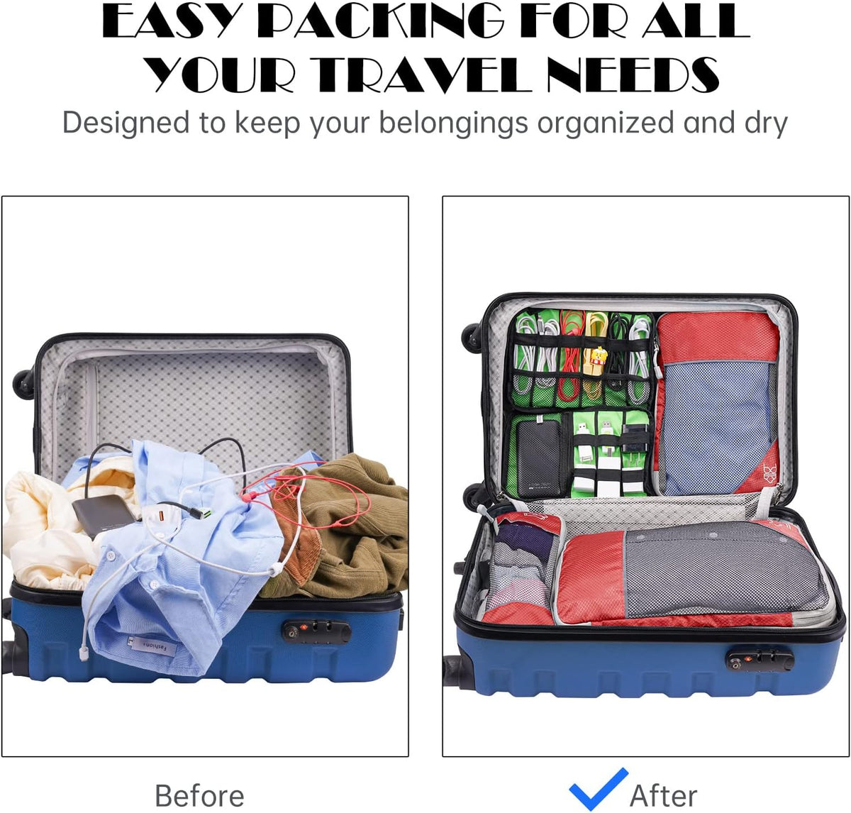 7PCS Compression Packing Cube Set Expandable Mesh Travel Bag Luggage Organizers with Electronic Cable Cord Charger Organizer Drawstring Bag for Trip Home Storage Travel Gear Accessories