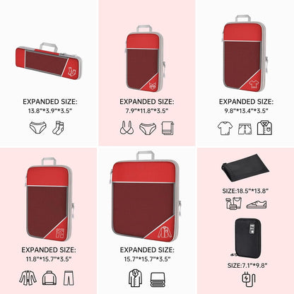 7PCS Compression Packing Cube Set Expandable Mesh Travel Bag Luggage Organizers with Electronic Cable Cord Charger Organizer Drawstring Bag for Trip Home Storage Travel Gear Accessories