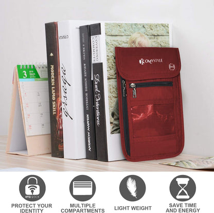 Neck Wallet, RFID Passport Holder for Travel, Adjustable Neck Strap, Waterproof Neck Pouch for Men & Women to Keep Cash, Credit Cards and Documents Safe, Red (8x6)