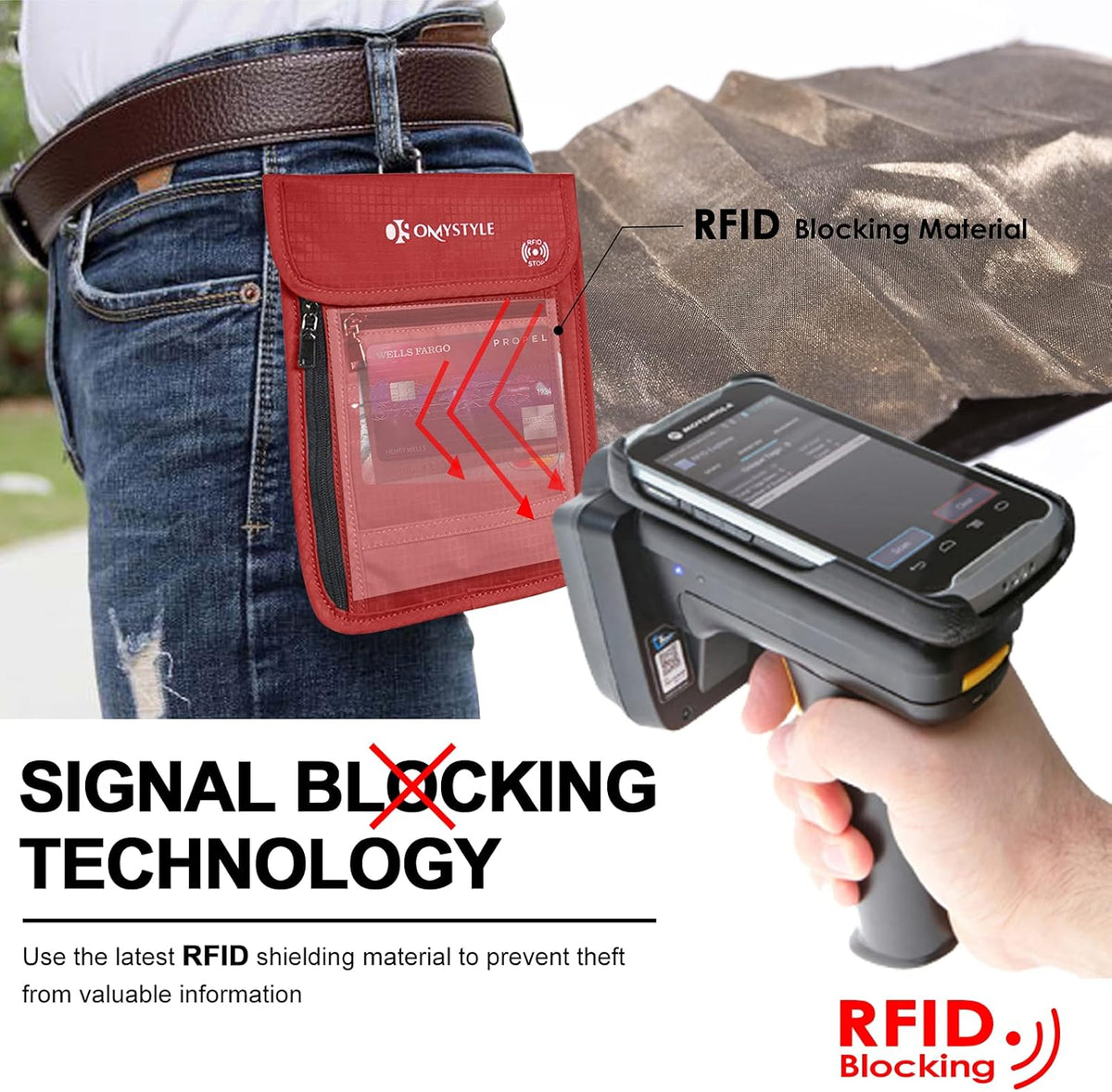 Neck Wallet, RFID Passport Holder for Travel, Adjustable Neck Strap, Waterproof Neck Pouch for Men & Women to Keep Cash, Credit Cards and Documents Safe, Red (8x6)