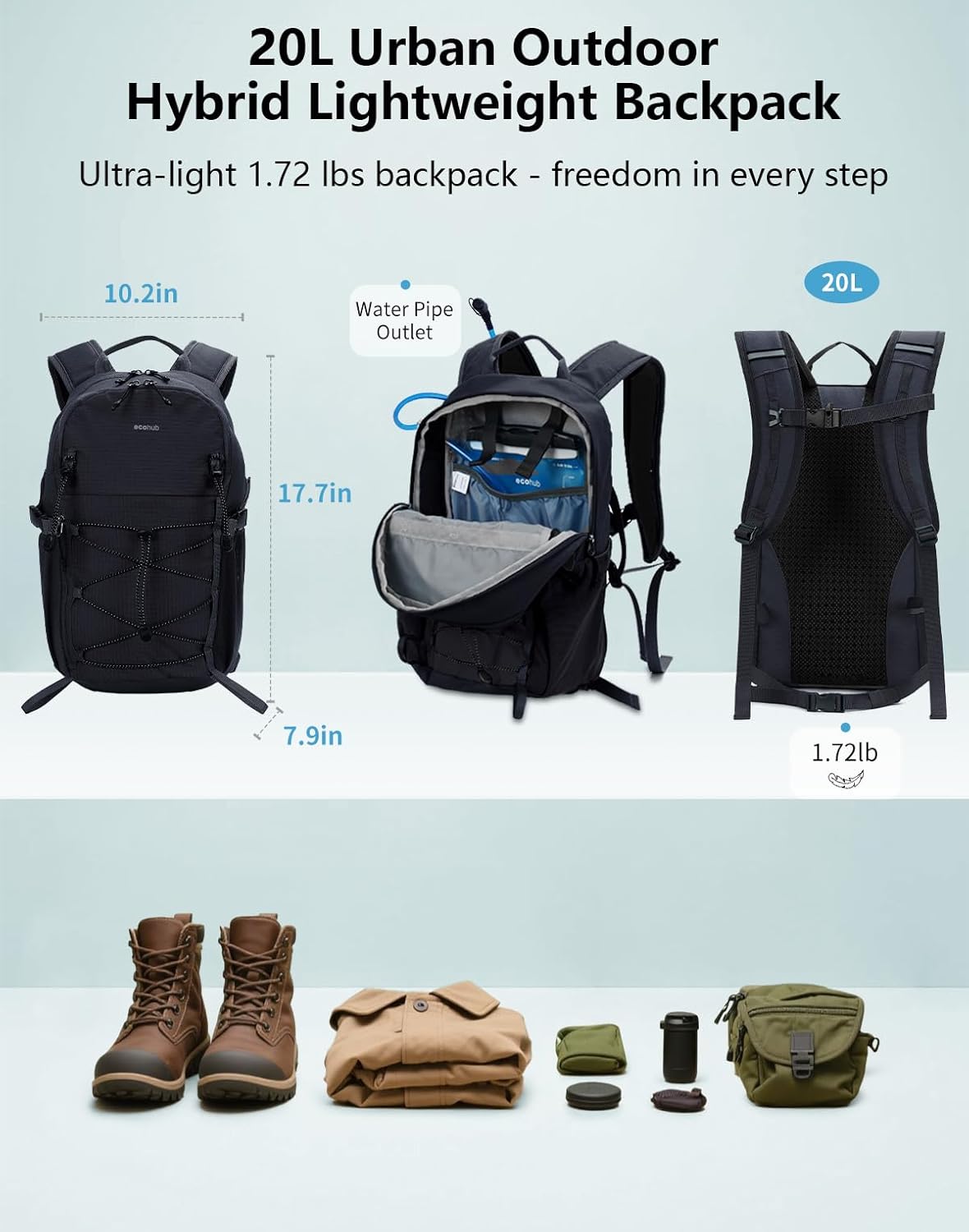 Small Hiking Backpack for Men Women, 20L Lightweight Travel Backpacks Water Resistant Camping Cycling Hiking Daypack