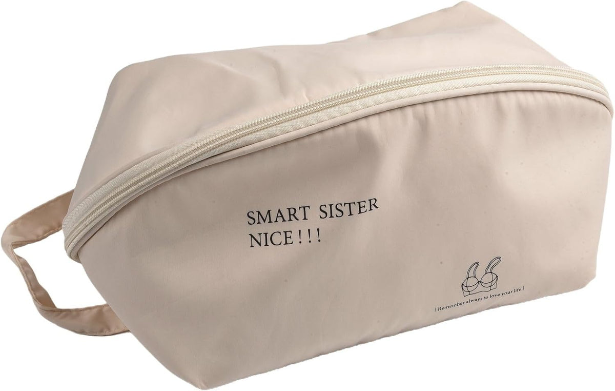 Underwear Storage Bag with Compartments for Bras Socks Travel Organizer, Portable Memory Cloth Case for Home Dorm, White, 9.8x5.1x5.1 Inch(A)